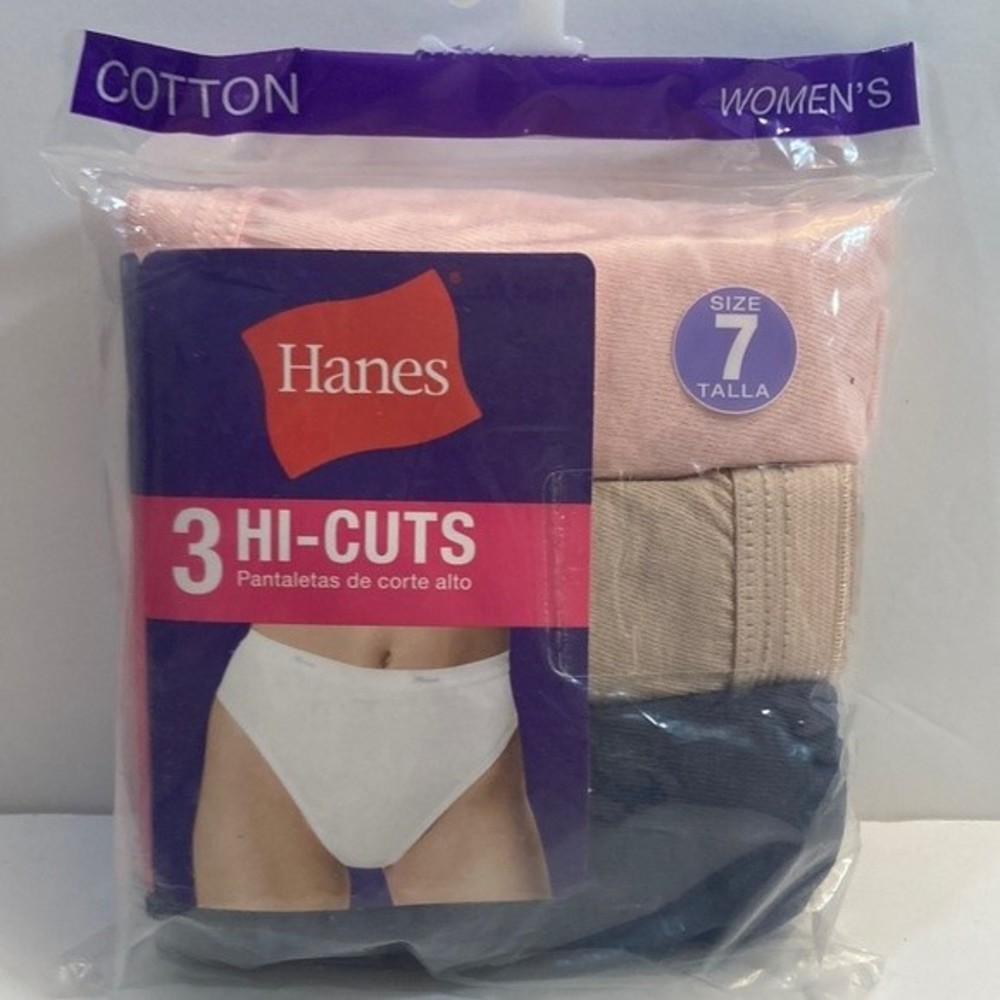Hanes 100% Cotton Hi Cut Underwear Panties Size 7 Women